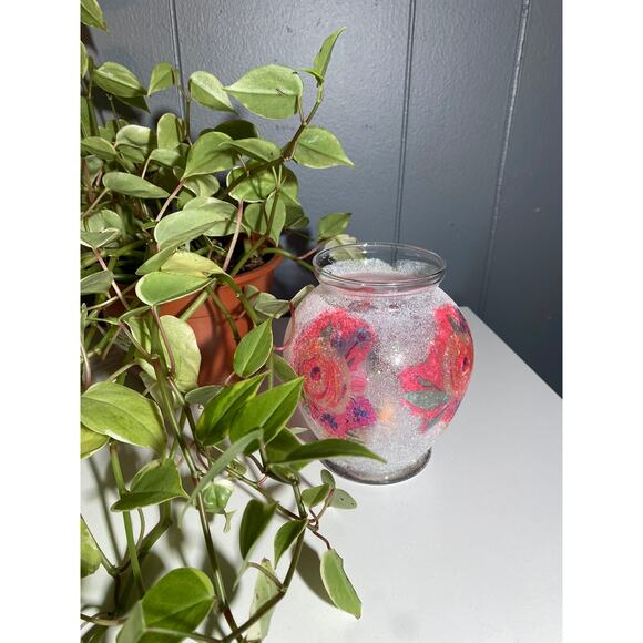 Handmade Frosted Sparkle Pink Rose Decor, Shelf Sitter Vase, Candle Holder - Picture 8 of 9